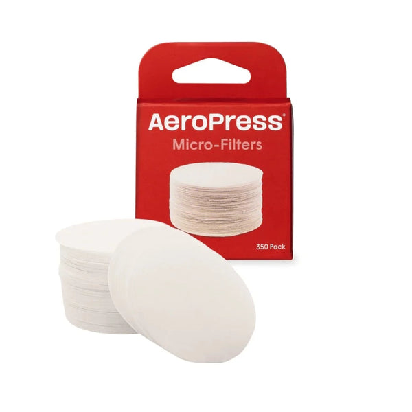 Red box of 350 aeropress circular paper filters. 
