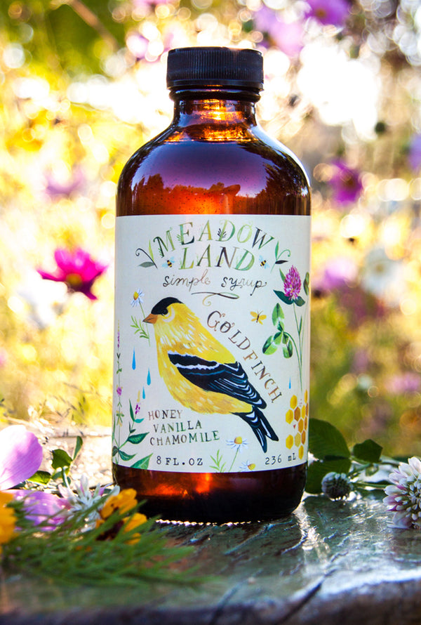Meadowland brand syrup called Goldfinch.  Honey, lavender, chamomile flavor with a goldfinch bird on it.  