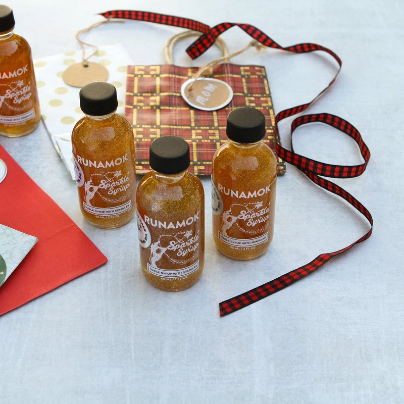Mini bottles of sparkly maple syrup
