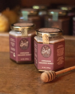 Glass jar of cinnamon creamed honey
