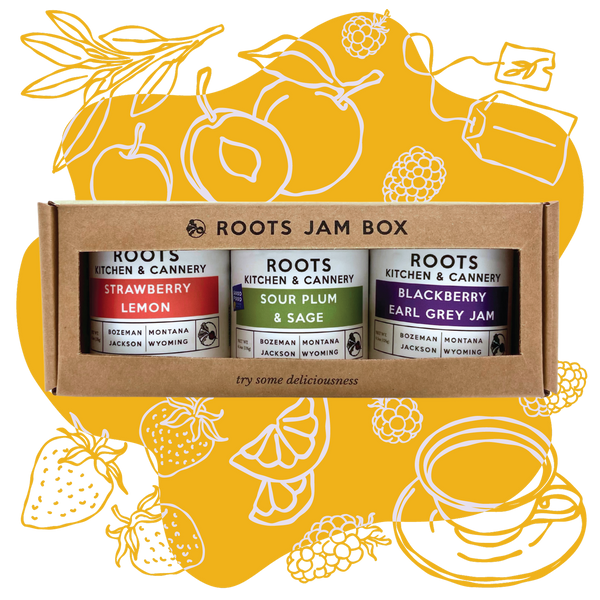 gift set of three jams-strawberry lemon, plum and sage and blackberry earl grey 