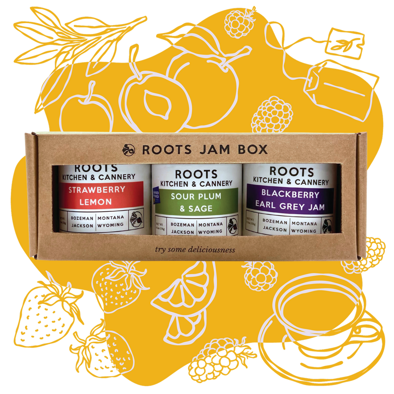 gift set of three jams-strawberry lemon, plum and sage and blackberry earl grey 