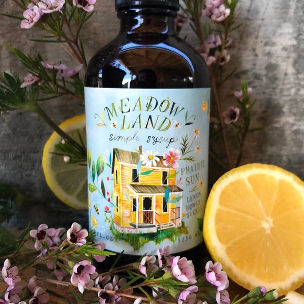 Meadowland Brand simple syrup in Prairie Sun Lemon, Honey, Chamomile flavor.  